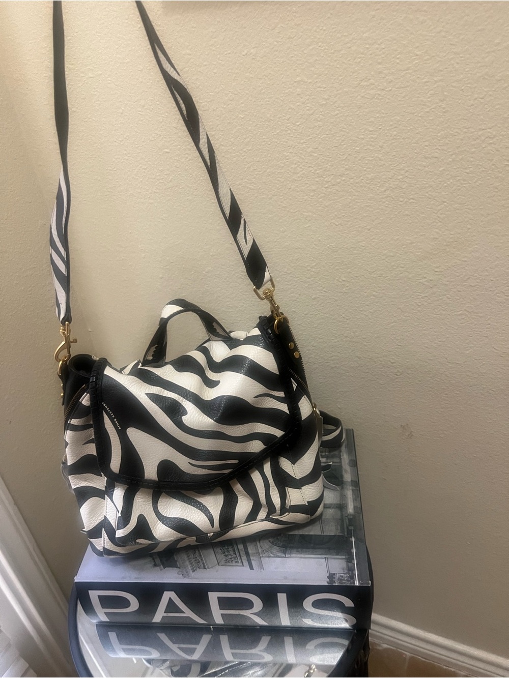 Aimee Kestebberg Zebra Print Black & White Leather Shoulder/backpack bag